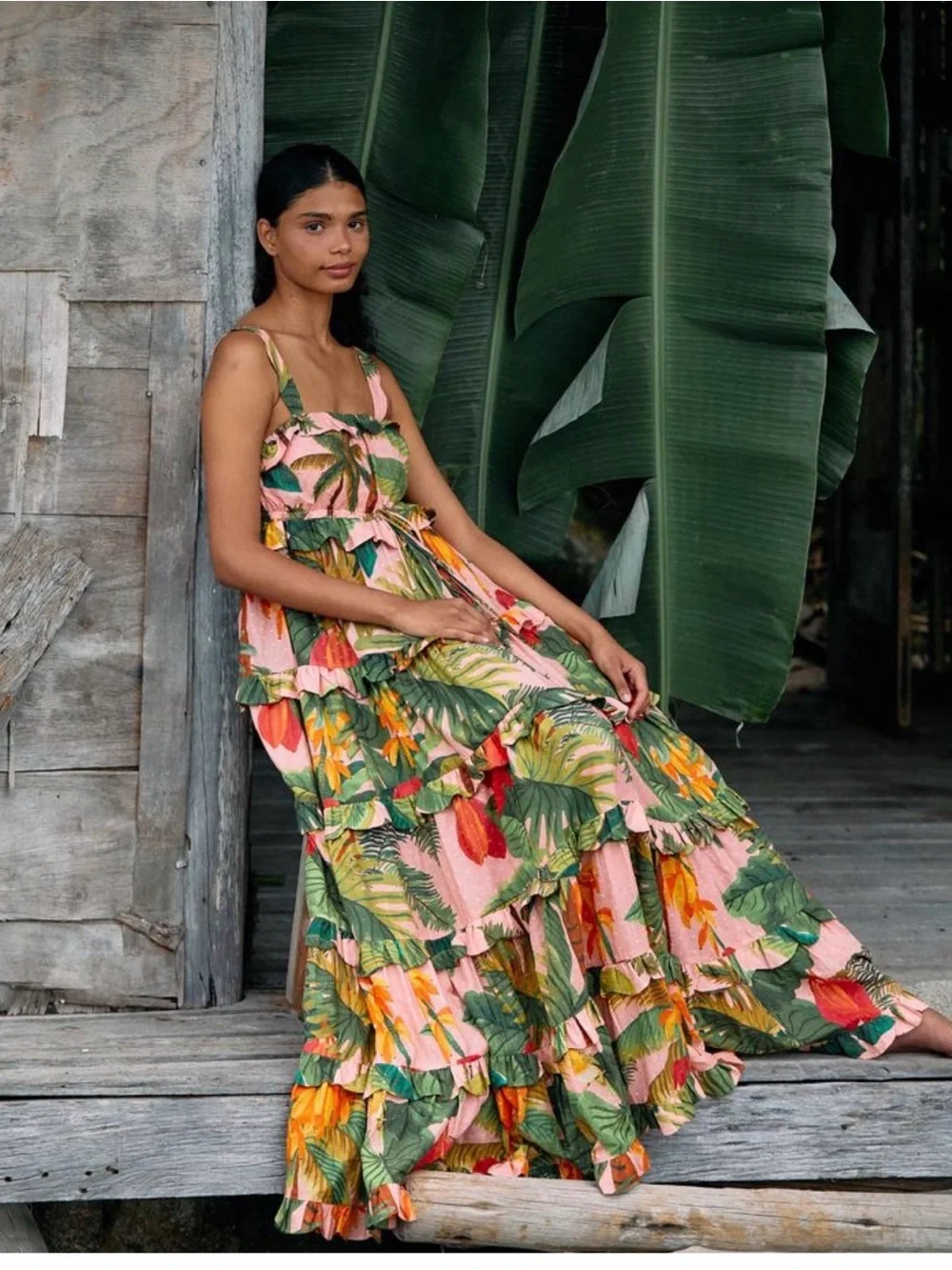 FARM Rio Pink Cocoa Forest Tiered Maxi Dress - Picture 4 of 8